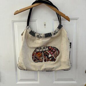 Laurel Burch Large Canvas Embroidered Novelty Print Cat Design Tote